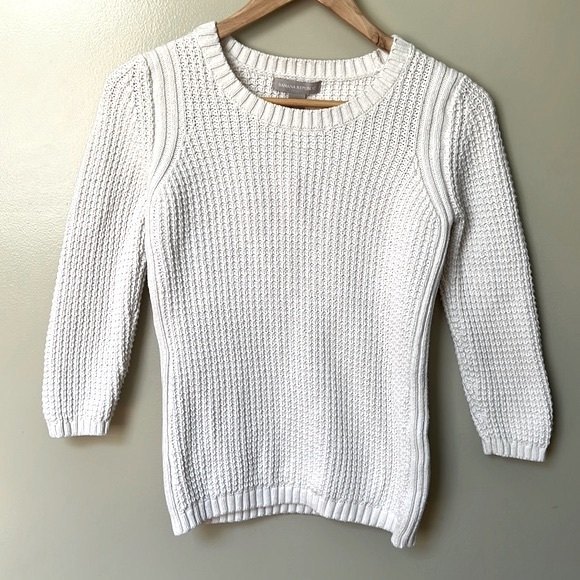 EUC Banana Republic Chunky Waffle Knit 3/4 Sleeve Sweater White / Cream Small
